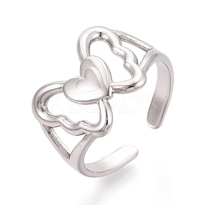 Adjustable 304 Stainless Steel Cuff Rings for Women RJEW-N052-13P-1