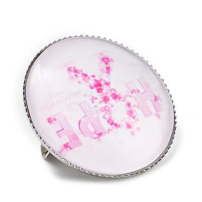 Breast Cancer Awareness Ribbon Glass Brooches JEWB-L019-01D-1