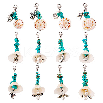 Shell & Synthetic Turquoise Pendant Deocration HJEW-TAC0057-1
