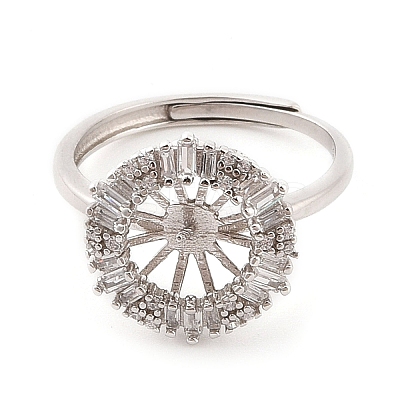 925 Sterling Silver Micro Pave Cubic Zirconia Design Ring Mounts Fittings with Pearl Seat STER-B003-12P-1