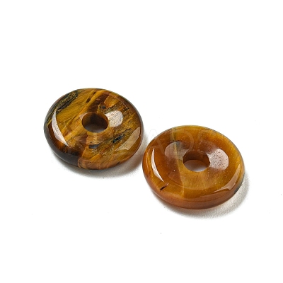 Natural Tiger Eye Donut/Pi Disc Charms G-G142-01O-1