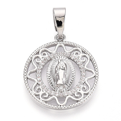 Brass Micro Pave Clear Cubic Zirconia Pendants KK-N268-53P-1