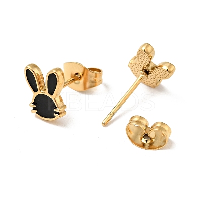 Ion Plating(IP) Enamel Rabbit Stud Earrings with 316 Surgical Stainless Steel Pins EJEW-A081-03G-1