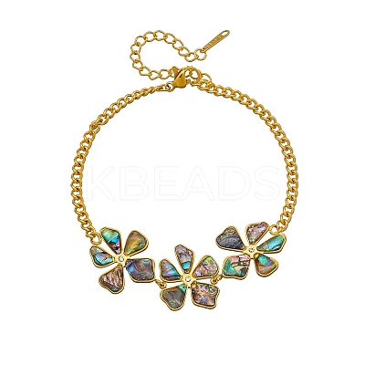 Natural Abalone Shell 304 Stainless Steel 3 Flower Link Bracelets for Women WGFB39D-01-1