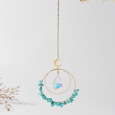 Electroplate Glass Teardrop Window Hanging Suncatchers LS-DJEW-PW0008-13C-1