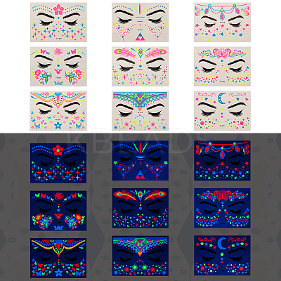 9 Sheets 9 Style Creative Fluorescent Face Tattoo Paper Stickers STIC-TA0002-01-1