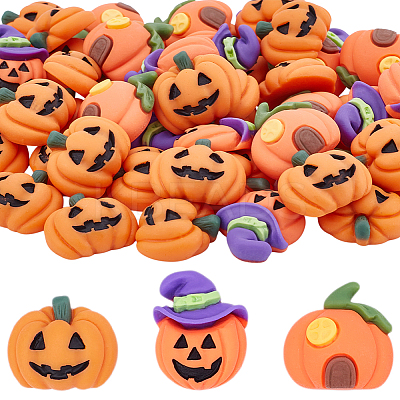 55Pcs 3 Styles Pumpkin Resin Cabochons RESI-OC0001-71-1
