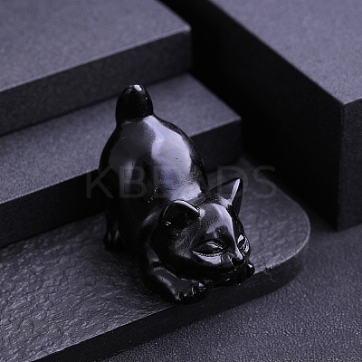 Natural Obsidian Carved Cat Statue PW-WG44631-10-1