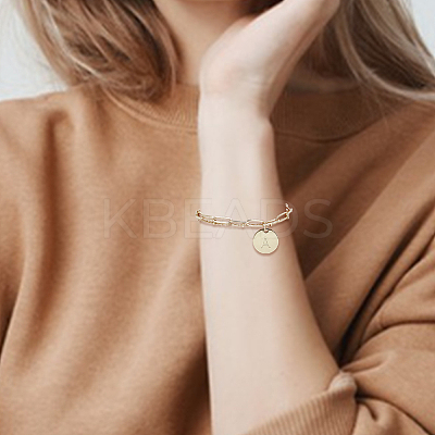 1Pc Brass Paperclip & Satellite Chains Double Layer Multi-strand Bracelet with Initial Letter A Charms for Women BJEW-AN0001-01-1