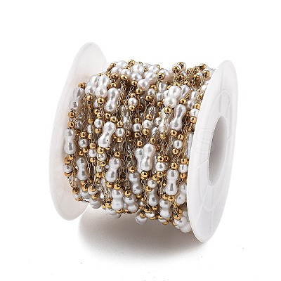 ABS Imitation Pearl & 304 Stainless Steel Beads Link Chains CHS-K021-07G-03-1