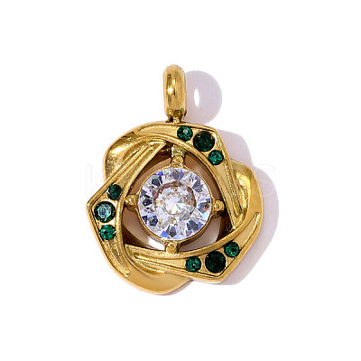 304 Stainless Steel Micro Pave Cubic Zirconia Pendants STAS-OY008-74G-1