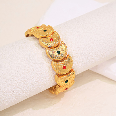 Exotic Embossed Texture Crescent Moon Brass Rhinestone Cuff Bangle with Clasps for Women OM4527-1