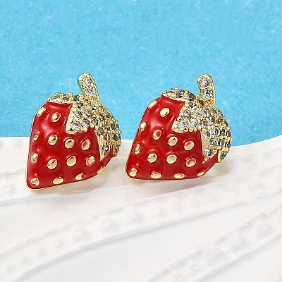 Brass Micro Pave Clear Cubic Zirconia Stud Earrings EJEW-G430-01G-1