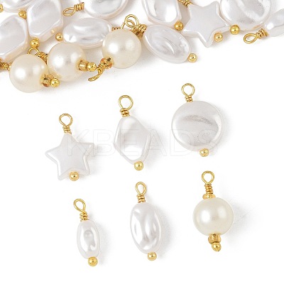 24Pcs 6 Styles ABS Plastic Imitation Pearl Pendants KK-FS0001-93-1