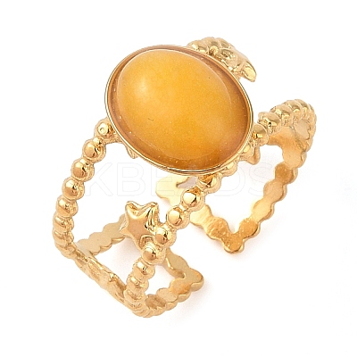 Oval Natural Agate Finger Rings RJEW-Z057-11G-06-1