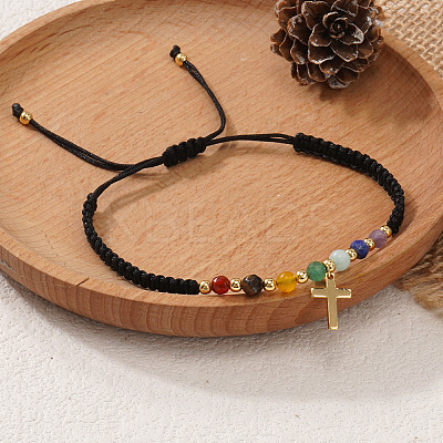 Chakra Natural Amethyst & Citrine & Red Jasper & Green Aventurine & Lapis Lazuli & Synthetic Turquoise Braided Bead Bracelets NE7743-1