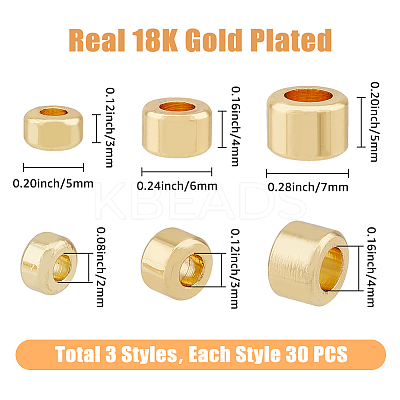 90Pcs 3 Style Rack Plating Brass Beads KK-HY0001-72-1