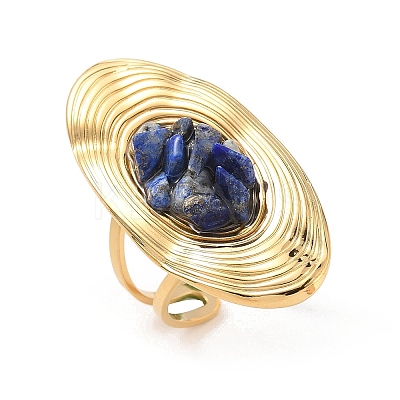 Natural Lapis Lazuli Beads with 304 Stainless Steel Cuff Rings RJEW-Q017-01G-B-1