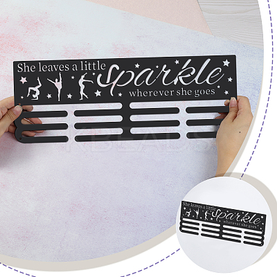 Word She Leaves A Little Sparkle Wherever She Goes Fashion Iron Medal Hanger Holder Display Wall Rack ODIS-WH0021-322-1