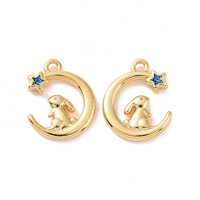 Moon with Rabbit Brass Enamel Pendants KK-G435-08G-1
