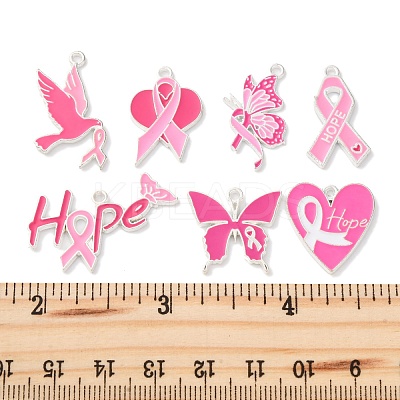 14Pcs 7 Styles Breast Cancer Pink Awareness Ribbon Theme Alloy Enamel Pendants ENAM-FP0002-54-1