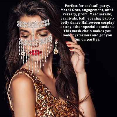 Alloy Rhinestone Chain Tassel Face Eye Mask for Women AJEW-WH0258-810S-1