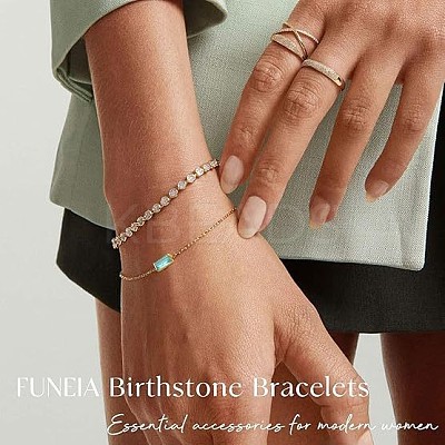 March Birthstone Brass Pave Cubic Zirconia Rectangle Link Bracelets WG17BBA-03-1