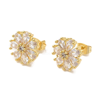 Flower Clear Cubic Zirconia Studs Earrings EJEW-K289-08G-1