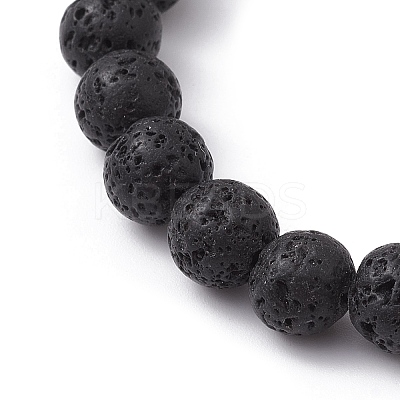 Natural Lava Rock & Black Agate Round Beaded Stretch Bracelet BJEW-JB10010-1
