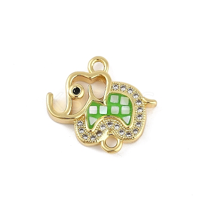Rack Plating Brass Micro Pave Clear Cubic Zirconia Elephant Connector Charms KK-U032-29G-02-1