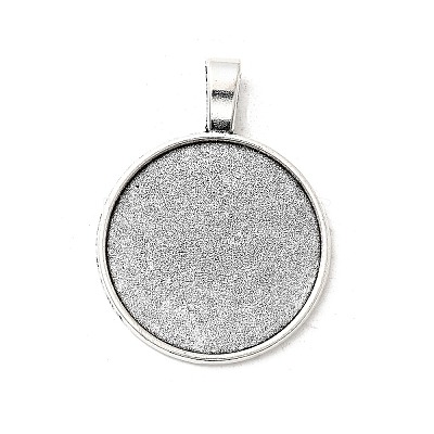 Tibetan Style Alloy Flat Round Pendant Cabochon Settings TIBEP-M022-14AS-1
