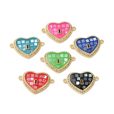 Rack Plating Brass Micro Pave Clear Cubic Zirconia Heart Links KK-K385-107G-1
