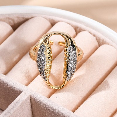 Brass Micro Pave Clear Cubic Zirconia Cuff Finger Rings for Women RJEW-C116-06G-1