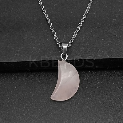 Moon Natural Rose Quartz Pendant Necklaces LS-AK5365-10-1