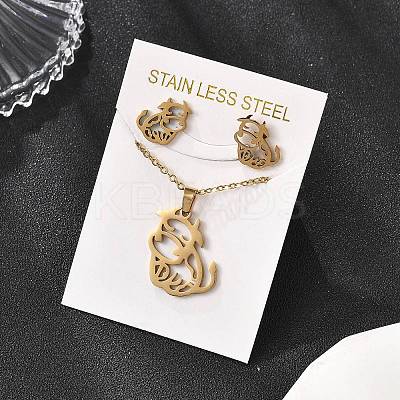 Hollow Cow 201 Stainless Steel Pendant Necklaces & Stud Earrings Sets for Women SJEW-Q025-05G-1