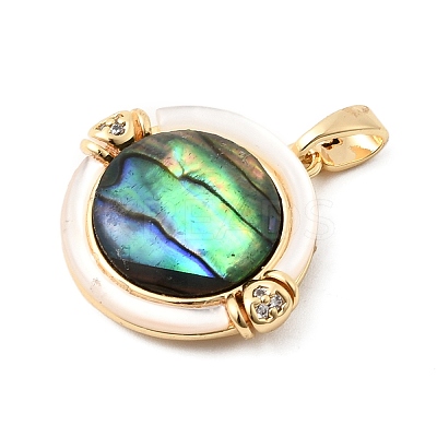 Brass Cubic Zirconia & Paua Shell Pendants KK-G553-01A-G-1