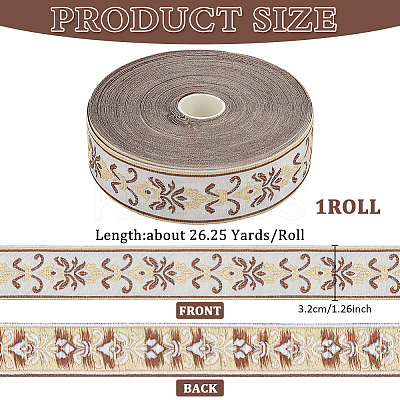 24M Polyester Flower Jacquard Ribbons OCOR-WH0045-22A-1
