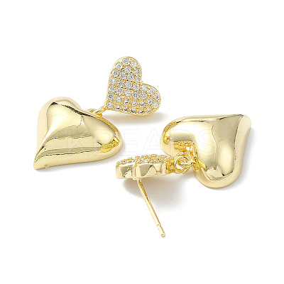 Clear Cubic Zirconia Heart Dangle Stud Earrings EJEW-H135-03G-1