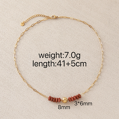 Synthetic Goldstone Hexagon Heishi Beads & 304 Stainless Steel Paperclip Chain Necklace & Bracelets for Women SG1071-3-1