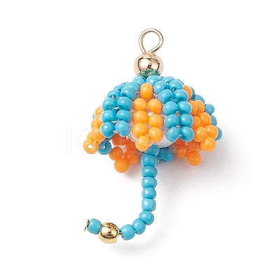 Handmade Umbrella Nylon Wired Glass Seed Beaded Pendants with Glass Pearl Round Bead and Brass Beads PALLOY-MZ00504-03-1