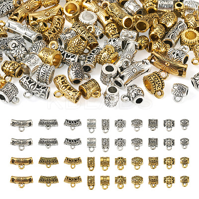100Pcs 20 Style Tibetan Style Alloy Tube Bails TIBEB-TA0001-27-1
