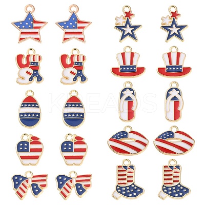20Pcs 10 Styles American Flag Style Alloy Enamel Charms ENAM-YW0002-41-1
