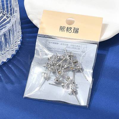 SHEGRACE Brass Clear Cubic Zirconia Flat Round Stud Earring Findings XGR0102P-117P-1