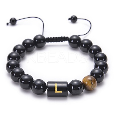 Natural Black Agate & Tiger Eye Round Beaded Adjustable Bracelets HL8029-12-1