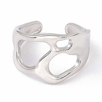 Non-Tarnish 304 Stainless Steel Wide Hollow Open Cuff Ring for Women RJEW-G275-03P-1
