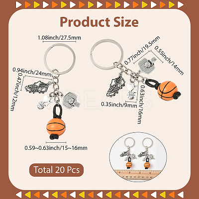 20Pcs Alloy & Wood Keychain KEYC-SC0001-59B-1