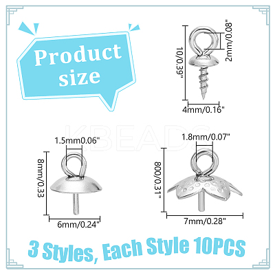 30Pcs 3 Styles 201 & 304 Stainless Steel Cup Peg Bails Charms STAS-LP0001-27-1