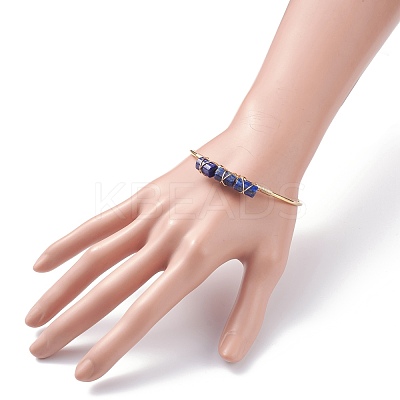 Natural Mixed Stone Beads Wrapped Cuff Bangle BJEW-JB07471-1