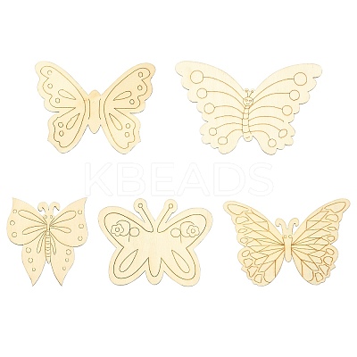 50Pcs 5 Styles Unfinished Wood Cutout AJEW-CJ0001-42-1