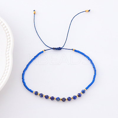 2mm Faceted Natural Blue Spot Jasper Beaded Braided Adjustable Bracelets for Women PF2854-8-1